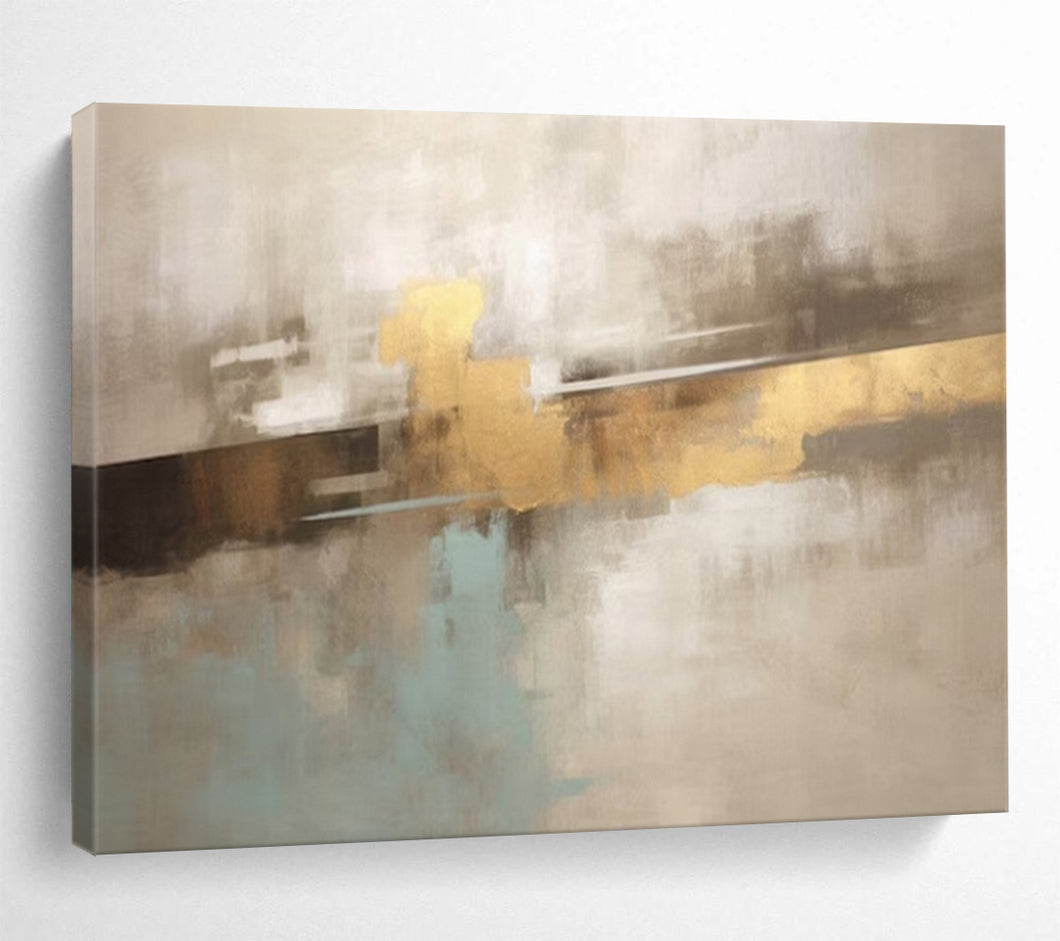 Hand - painted Beige, Gold, and Blue Abstract Layers Acrylic Art for Timeless Living Room Centers LargeART1714