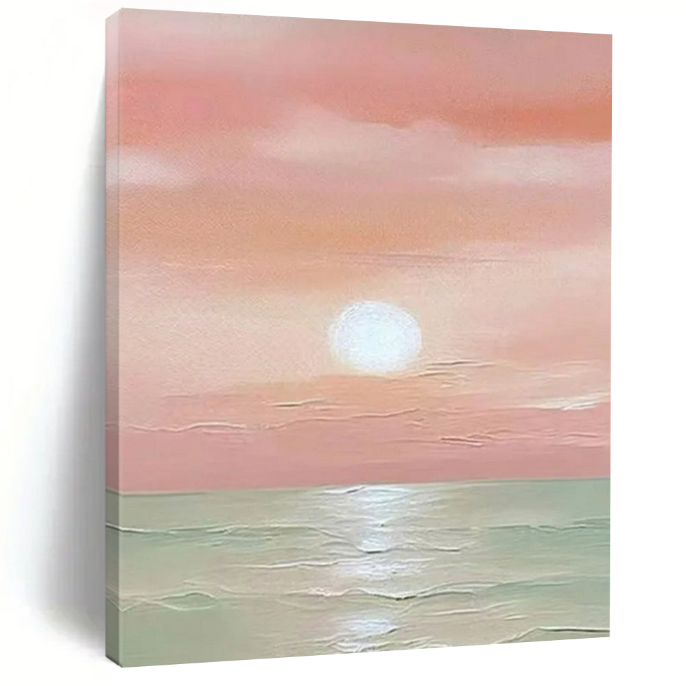 Impressionistic Sunset Art, Pink - Toned Serene Painting for Romantic Bedroom & Beach House Living Room LargeART2231