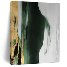 Load image into Gallery viewer, “Gold Accent Green and White” - Green, White, Gold Abstract Art on Canvas DKH1204
