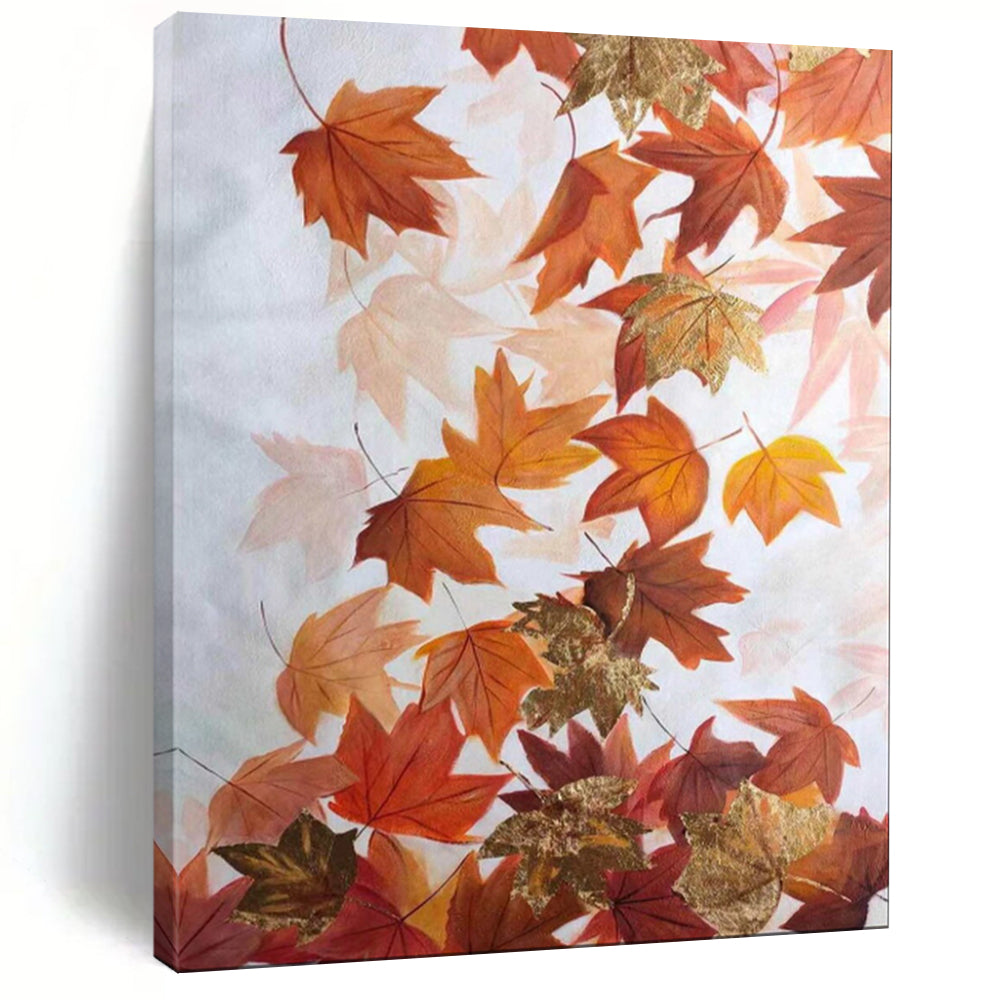 Orange & Gold Leaf Abstract Art, Ideal for Warm - Toned Living Room & Cozy Fireplace Nook LargeART2079