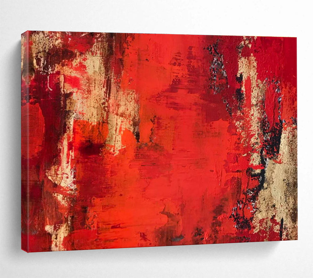 Bold Red Abstract Painting with Textured Layers for Dramatic Living Room & Art - Themed Bar DKH296