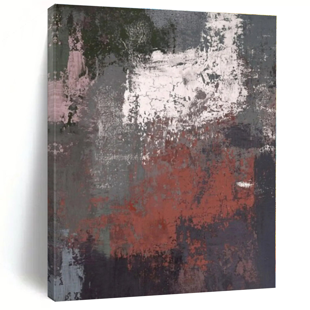 Oversized Gray - Red Textured Abstract Acrylic Art for Industrial Loft & Modern Office LargeART0419