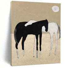 Load image into Gallery viewer, “Minimalist Horse Duo” - Black, White, and Beige Animal Art on Canvas DKH1410
