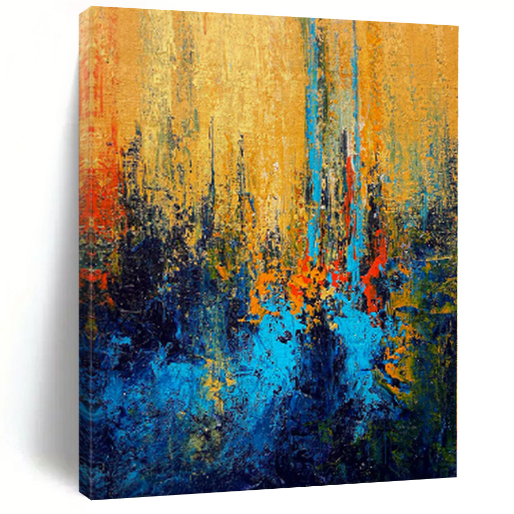 Hand - painted Massive Vibrant Urban Abstract Landscape Acrylic Art for Lively Living Rooms LargeART0027