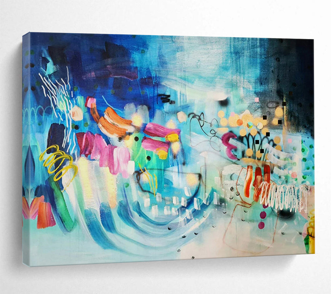 Blue & Colorful Abstract Fusion - Energetic Living Room Art LargeART1503
