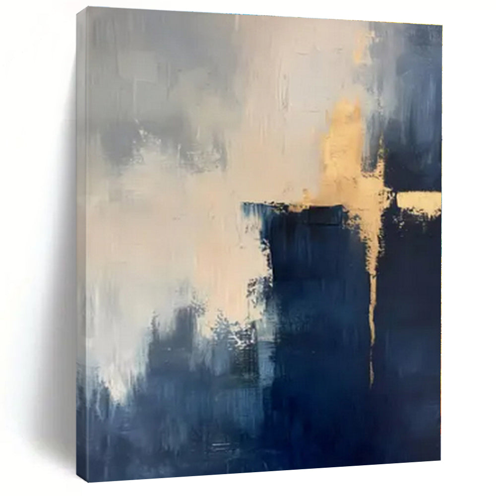 Navy & Gold Abstract Canvas Painting 3, Great for Chic Hotel Lobby & Upscale Home Bar LargeART1311