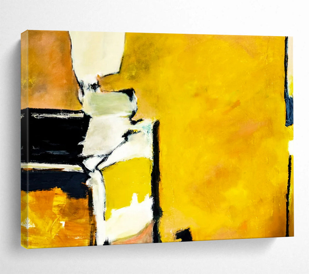 Hand - painted Oversized Abstract Yellow and Black Composition Acrylic Art for Bold Home Offices LargeART1806