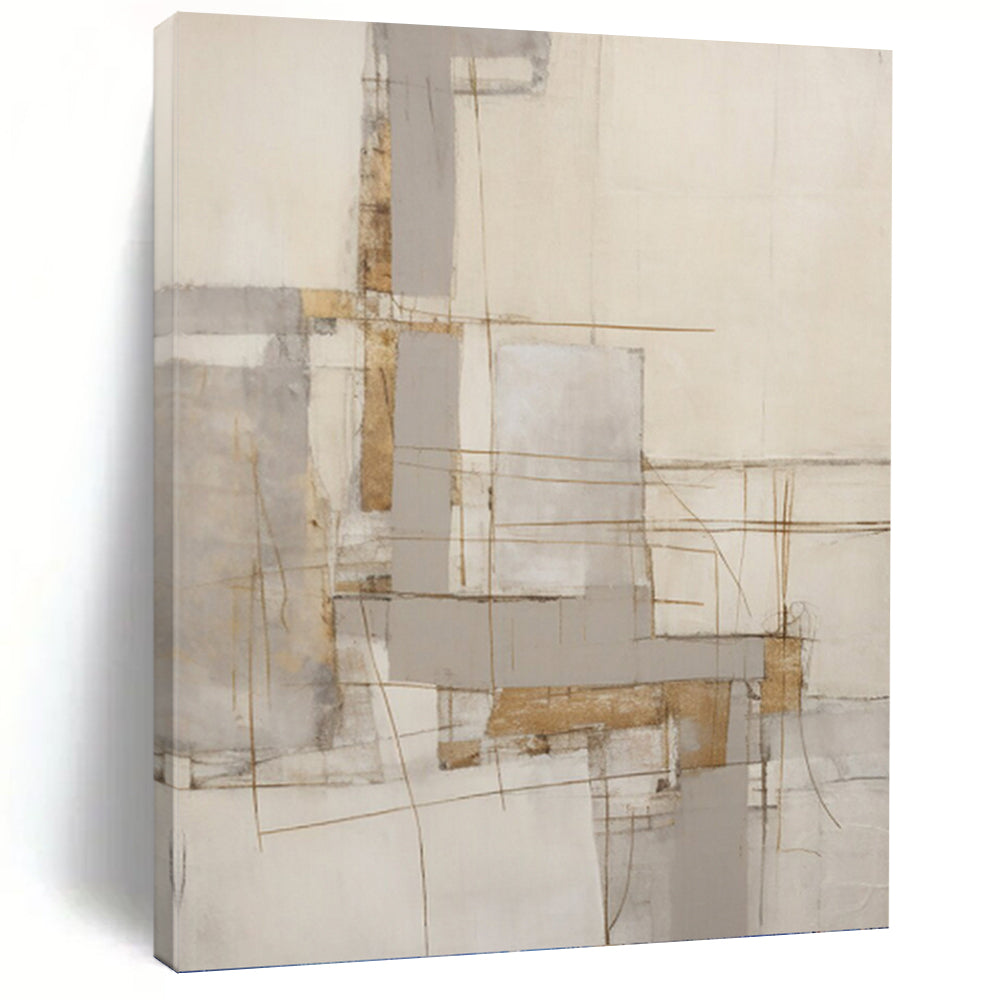 “Linear Neutral Abstract” - Grey, White, Brown Abstract Art on Canvas DKH1322