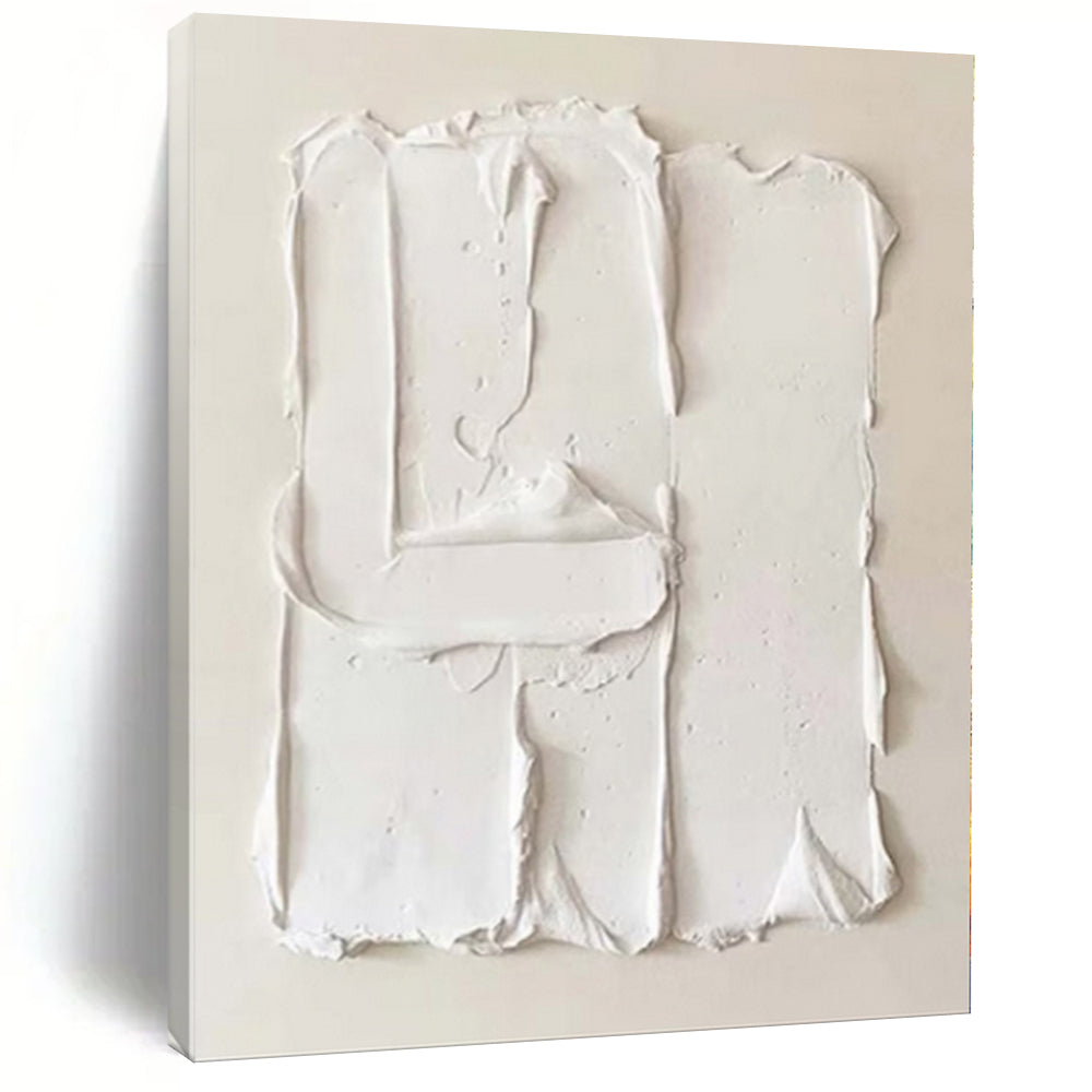 Oversized Hand - painted Textured White Plaster Acrylic Art for Minimalist Bedrooms LargeART0145