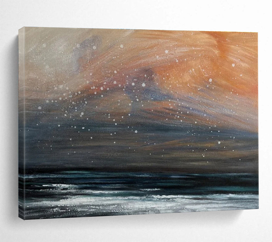 Fiery Sky & Sea Abstract Art for Eclectic Living Room & Bold Dining Area DKH110