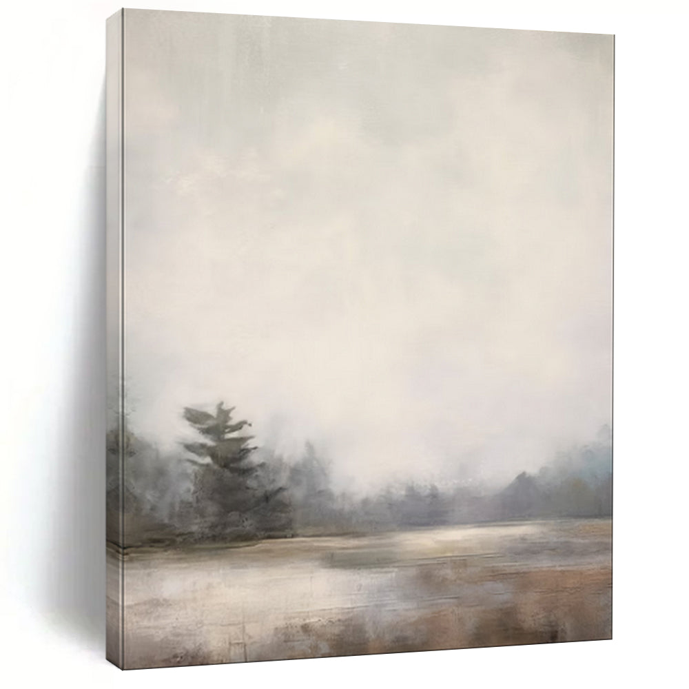 Gray - Beige Abstract Misty Lake Scene, Ideal for Rustic Cabin Living Room & Calming Bedroom LargeART2058