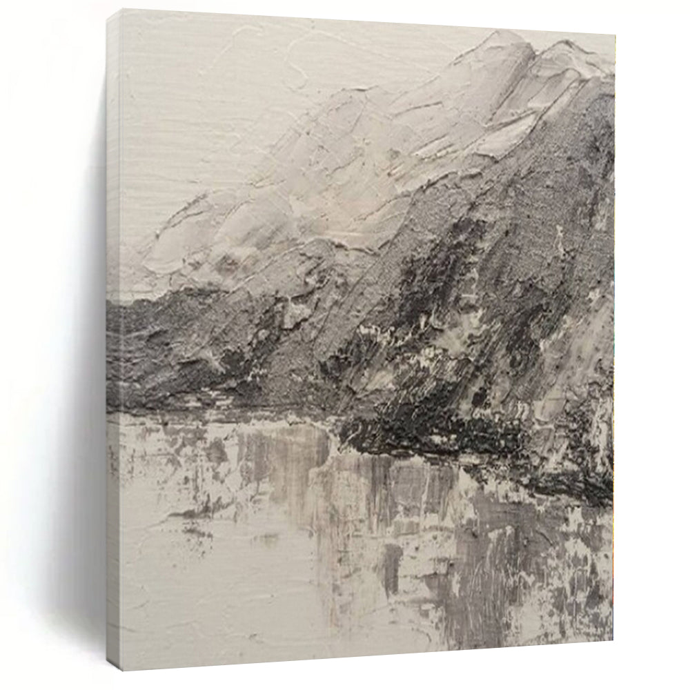 Monochrome Mountain Landscape Abstract Canvas Painting, Great for Serene Study & Nature - Inspired Living Room LargeART1200