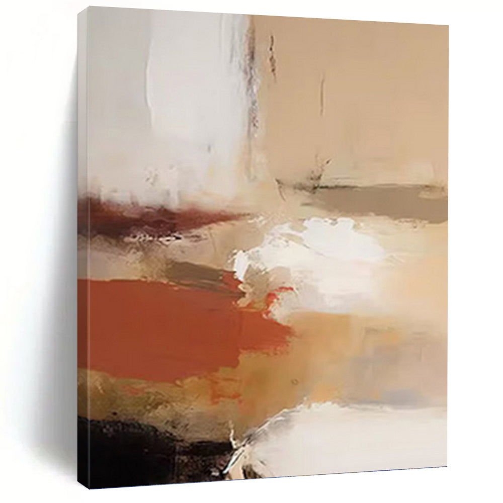 “Neutral Abstract Flow” - Beige, Brown, White, Red Abstract Art on Canvas DKH1245