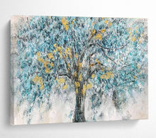 Load image into Gallery viewer, Blue Tree “Golden Accents” Painting on Canvas, Whimsical Landscape Art DKH889
