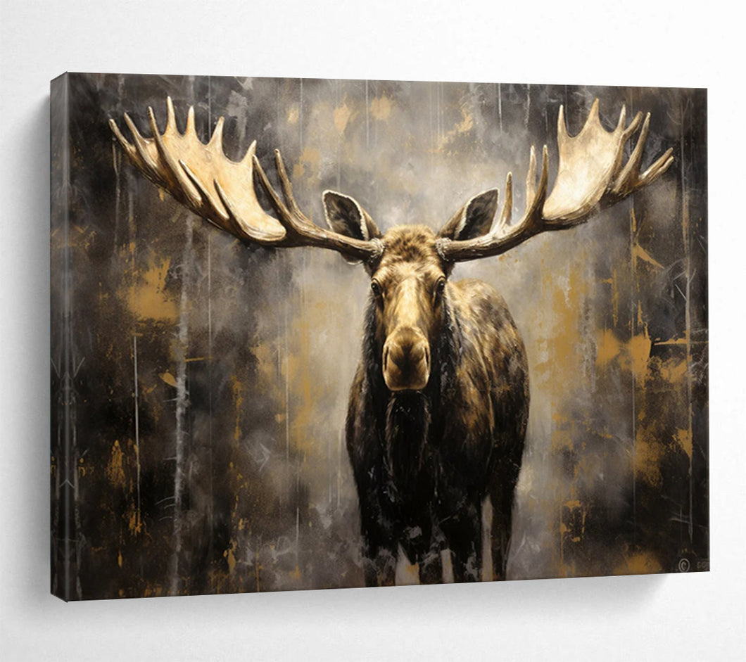 Moody Moose with Golden Accents Abstract acrylic painting DLZ079