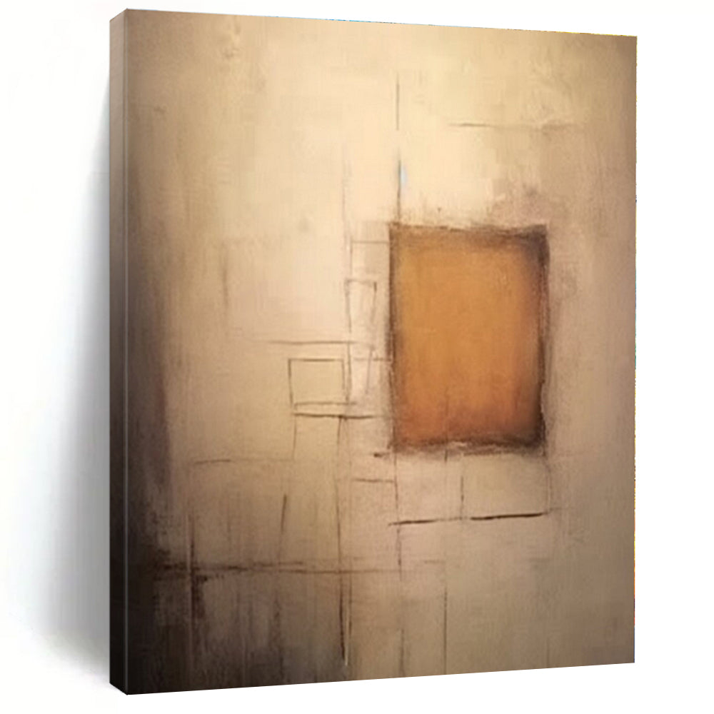 Neutral Line and Square Abstract Canvas Painting, Suited for Modern Gallery Wall & Thoughtful Reading Nook LargeART1300