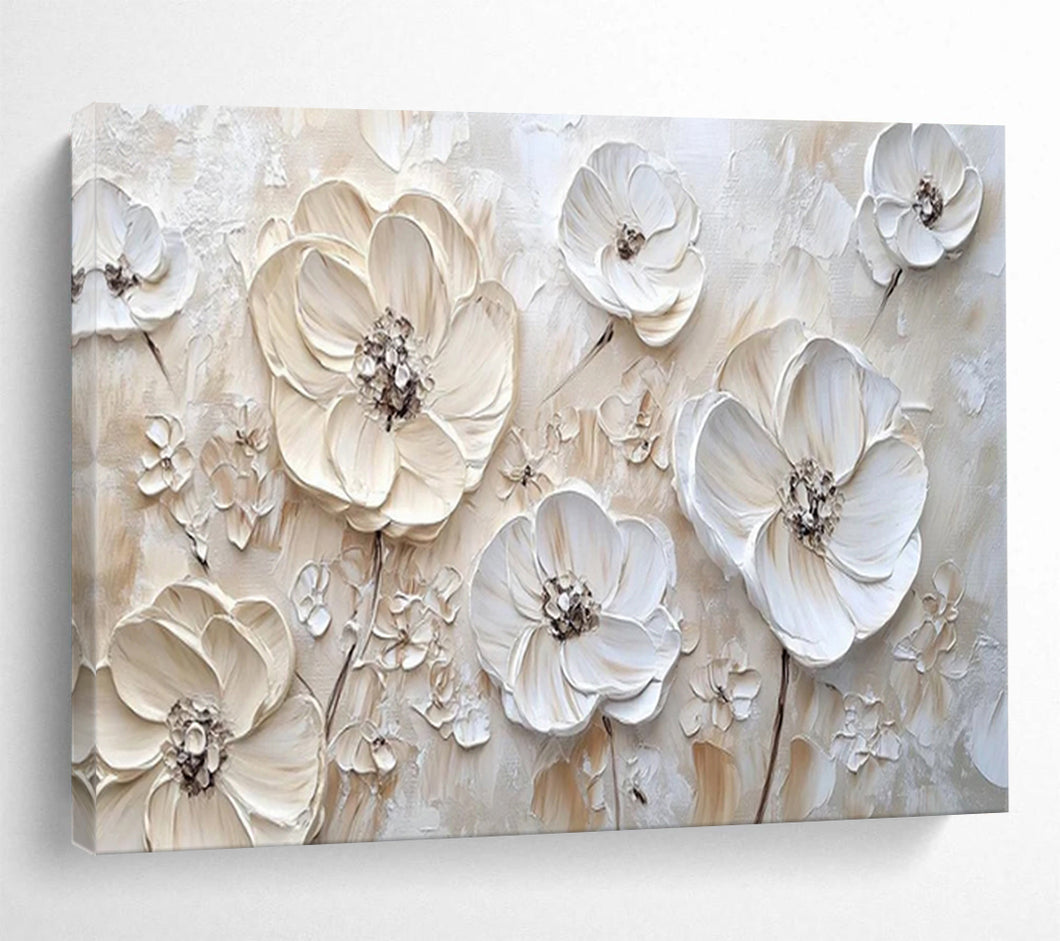 Hand - painted Extensive 3D White Flowers Acrylic Art for Sophisticated Dining Rooms LargeART1769
