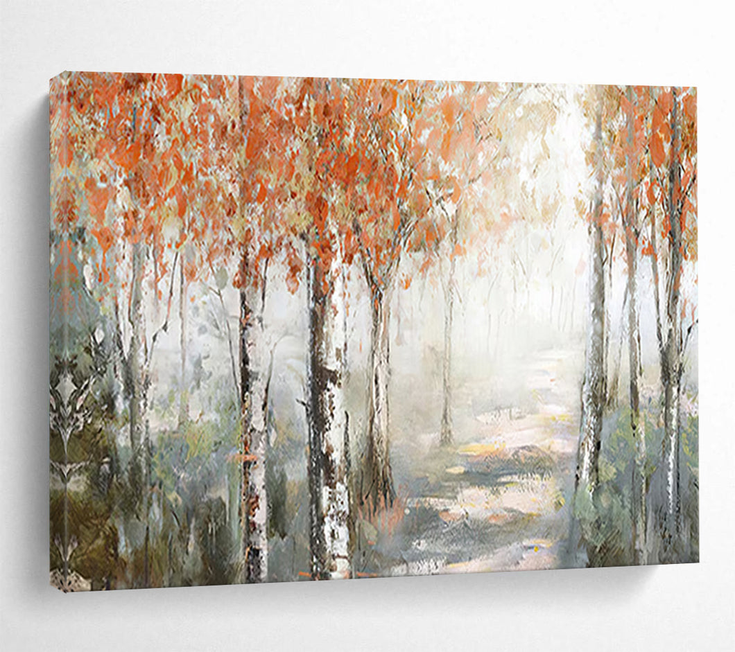 “Autumn Birch Forest Path” - Misty Forest Abstract Acrylic, Great for Bedroom and Conservatory DLZ222