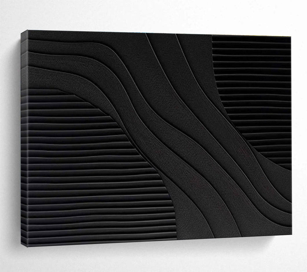 Wavy Black Textured Abstract Art for Modern Entryway & Sophisticated Bar DKH098
