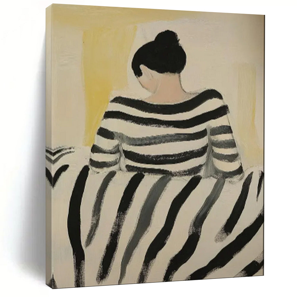Yellow - Black - White Abstract Figure Art, Perfect for Eclectic Living Room & Stylish Home Office LargeART2037