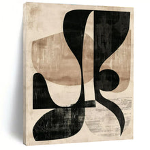 Load image into Gallery viewer, Beige &amp; Black Abstract Shapes Painting, Ideal for Retro - Inspired Lounge &amp; Modern Art Gallery LargeART1420
