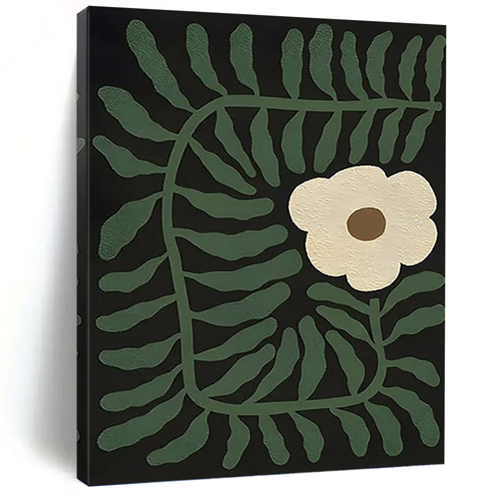 “Botanical Abstract” - Green, White, Brown Abstract Art on Canvas DKH1115