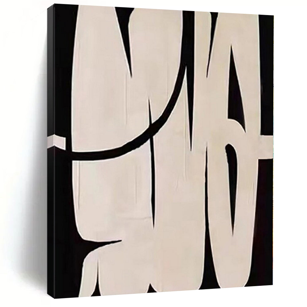 Black & White Bold Forms Abstract Canvas Painting, Ideal for Industrial - Chic Loft & Modern Entryway LargeART1119
