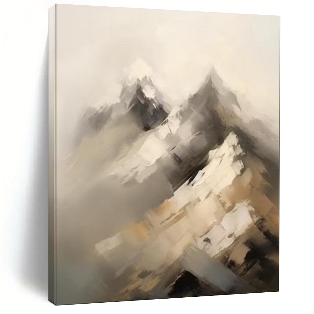 Gray & White Abstract Mountain Painting, Perfect for Nature - Inspired Living Room & Serene Office LargeART2092