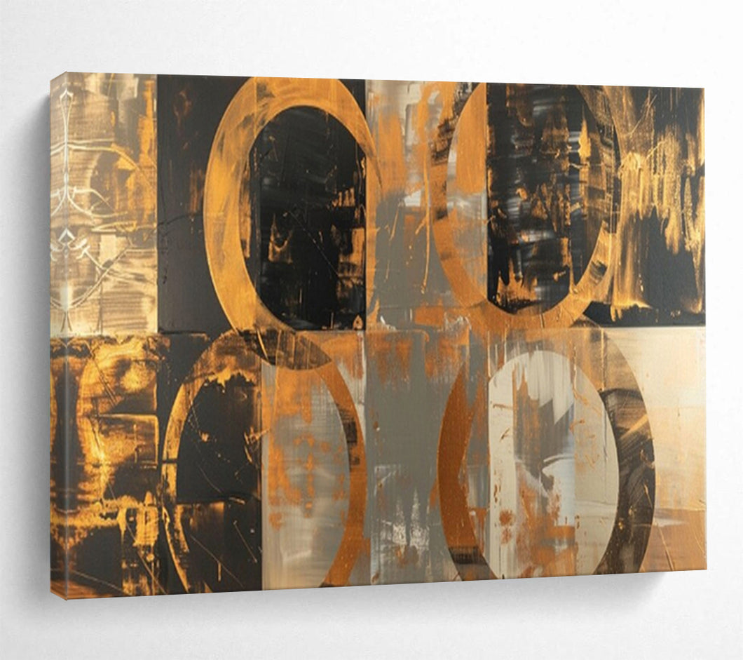 Hand - painted Black and Gold Circular Patterns Acrylic Art for Stylish Boutique Entrances LargeART1716
