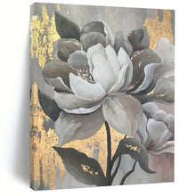 Load image into Gallery viewer, “Grey and Gold Floral Art” - Luxe Floral Abstract on Canvas DKH1620
