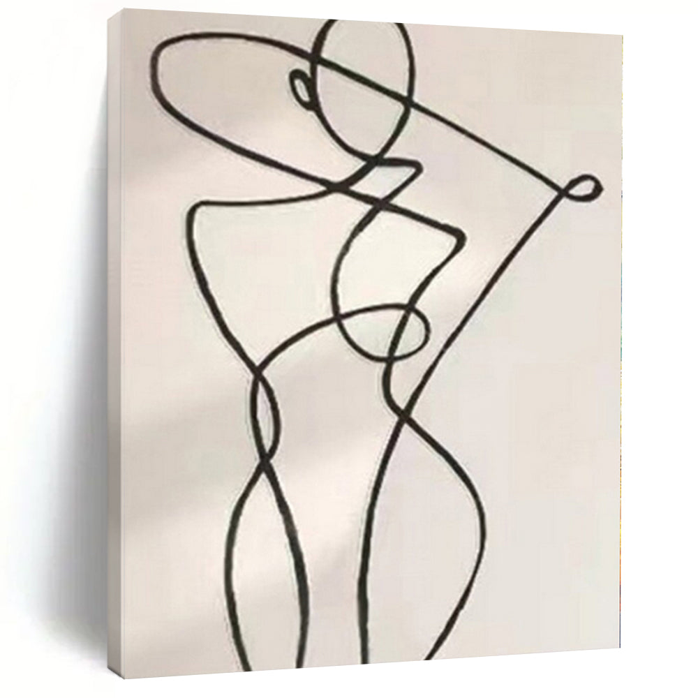 Continuous Line Figure Abstract Canvas Painting, Ideal for Modern Studio & Art - Themed Bedroom LargeART1148
