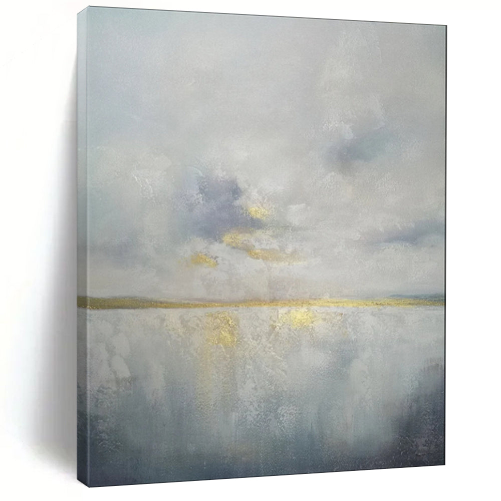 Grey & Gold Abstract Landscape Painting, Ideal for Minimalist Living Room & Serene Office LargeART1903