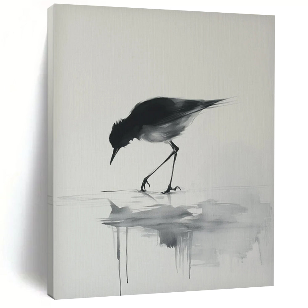 Ink - wash Bird Abstract Art for Traditional - inspired Study & Tranquil Tea House LargeART0933