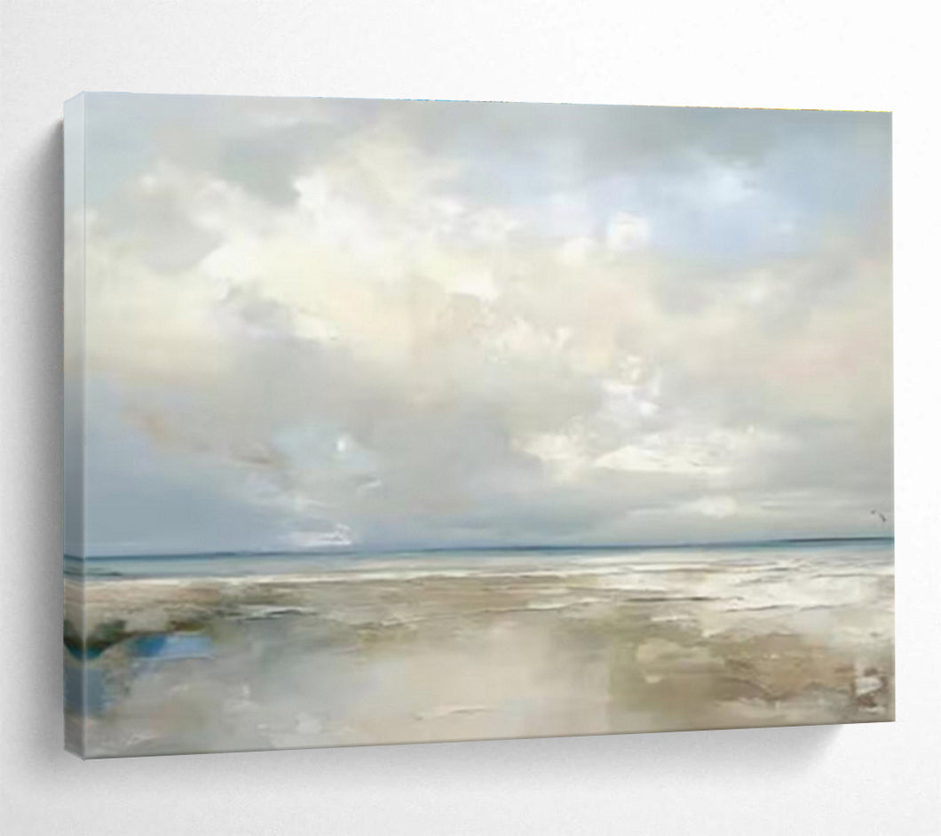 Soft - Toned Beach Abstract Painting for Beach House Hallway & Serene Reading Nook DKH326