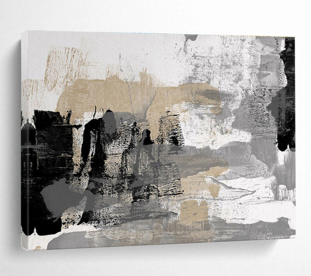 Gray, Black, And Gold Abstract Painting On Canvas DKH448