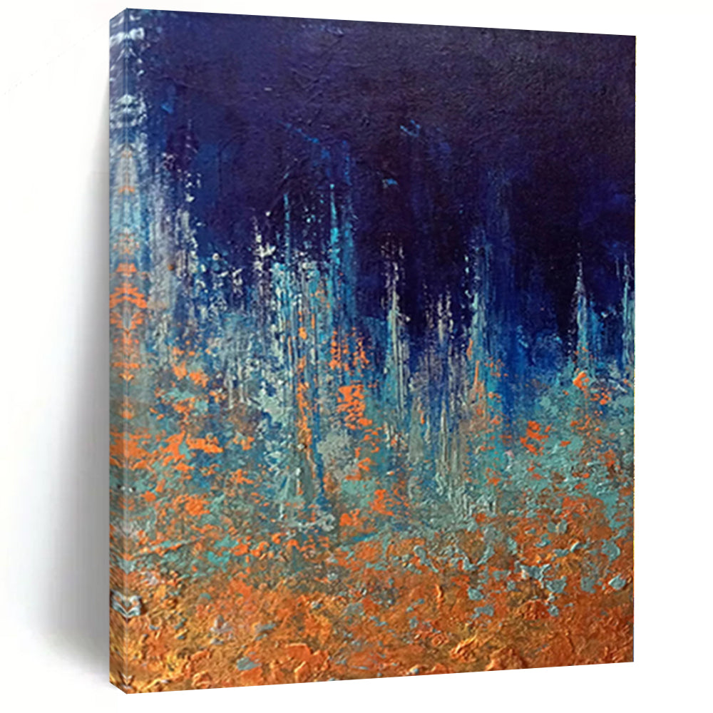 Hand - painted Large - scale Blue - Black Forest Abstract Acrylic Art for Nature - Inspired Living Rooms LargeART0054