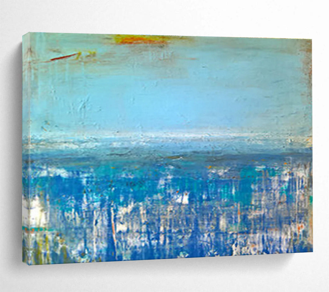 Blue - Toned Abstract Sea Painting On Canvas DKH389
