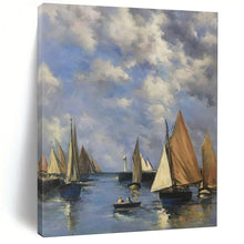 Load image into Gallery viewer, Classic Sailboat Harbor Oil Painting, Perfect for Nautical - Themed Living Room &amp; Coastal Cottage LargeART1994
