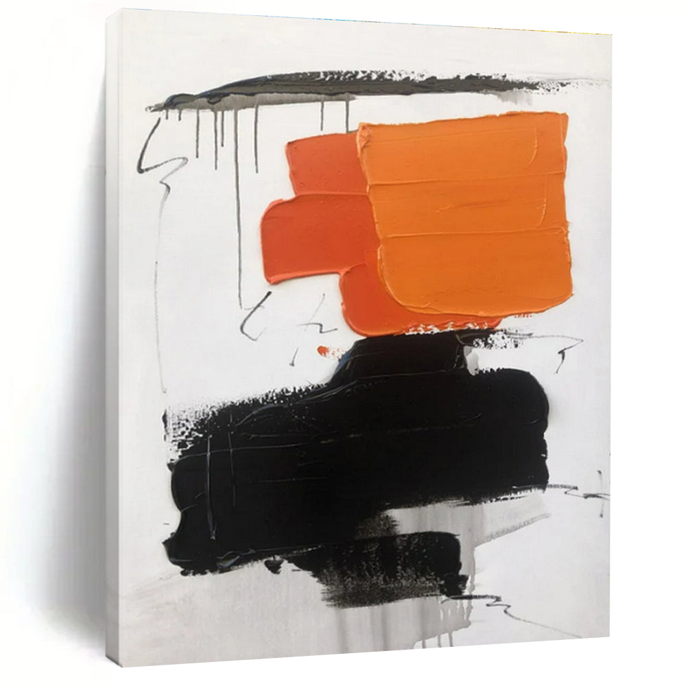 Large - Scale Orange - Black Bold Abstract Art - Ideal for Trendy Bar & Creative Studio LargeART0802