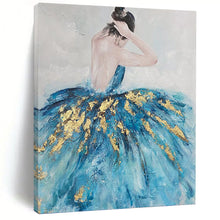 Load image into Gallery viewer, “Elegant Ballerina” - Blue, Gold, and White Figurative Art on Canvas DKH1414
