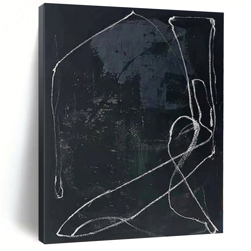 Grand Hand - painted White Lines on Black Textured Art for Modern Studios LargeART0161