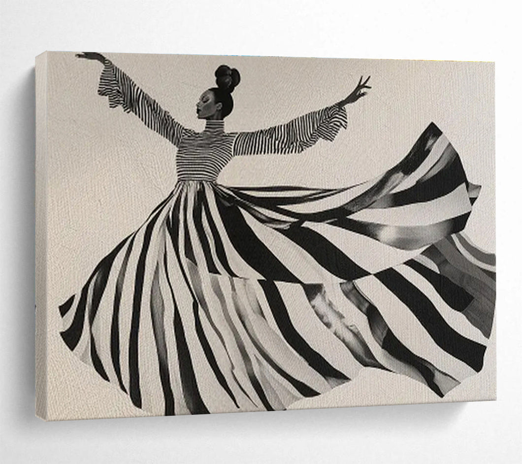 Black - and - White Dancing Figure Abstract Painting for Art Deco Lounge & Dance Studio DKH231