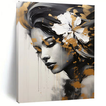 Load image into Gallery viewer, Portrait Abstract Painting, Black, White &amp; Gold, Feminine Art for Salon &amp; Bedroom LargeART2170

