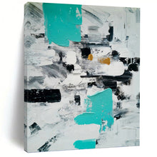 Load image into Gallery viewer, “Abstract Minimalist Color Blocks” - Teal, Grey, White Geometric Art on Canvas DKH1347
