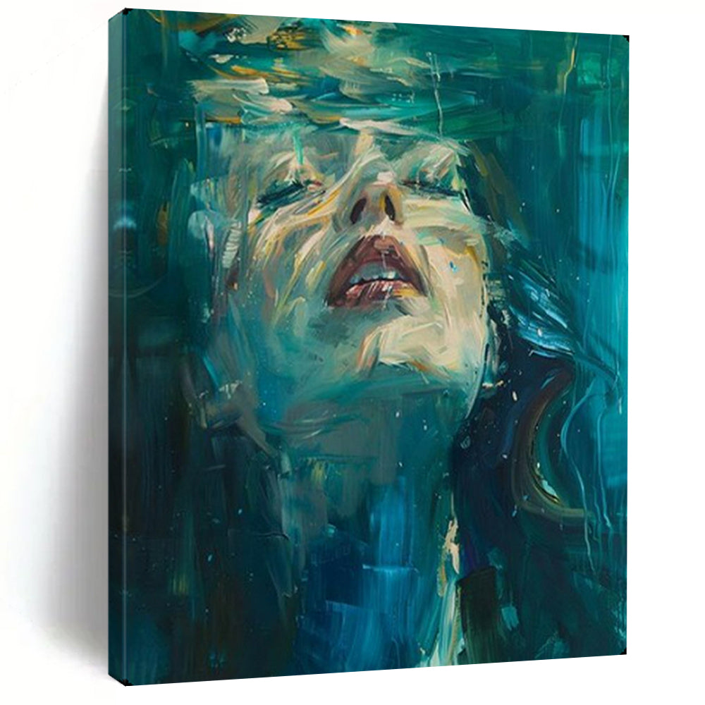 Teal & Blue Abstract Portrait Art, Perfect for Modern Bathroom & Serene Bedroom LargeART2121