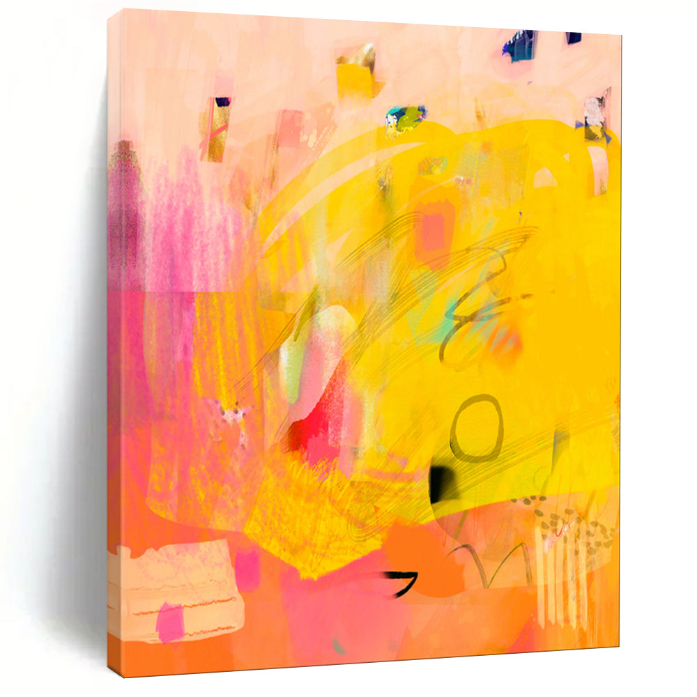 Bright Yellow & Pink Abstract Fusion, Suited for Cheerful Bedroom & Art - Loving Kitchen LargeART2005