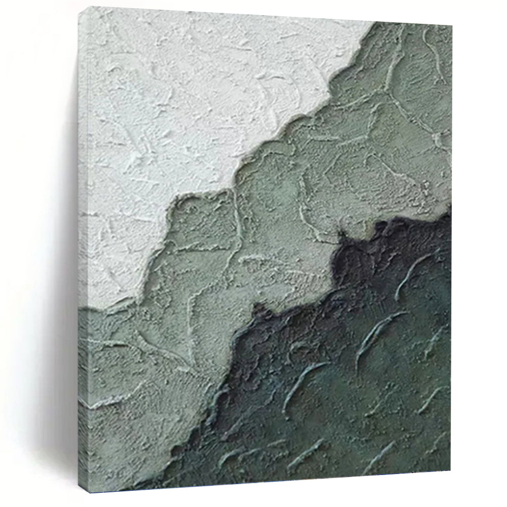 “Textured Mountain Layers” - Green, Grey, Black Abstract Art on Canvas DKH1212