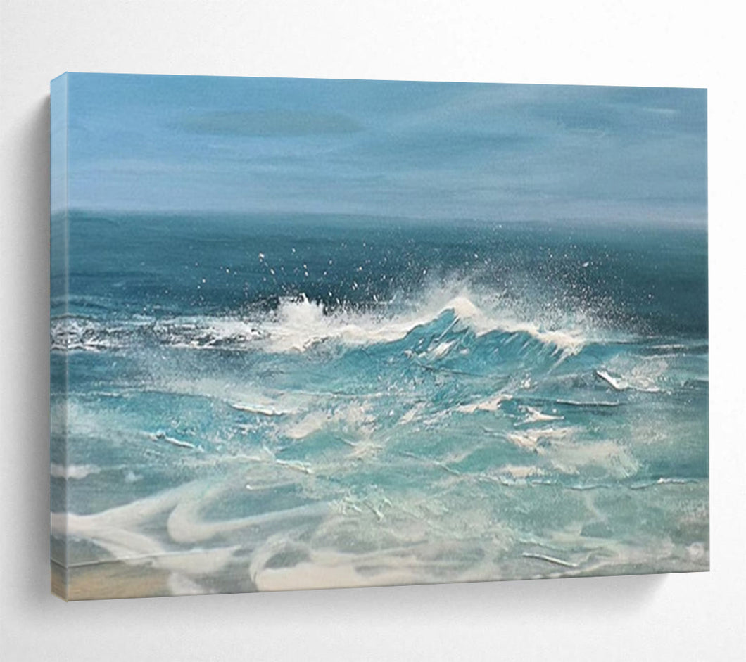 Dynamic Ocean Waves in Blue Abstract acrylic painting DLZ025