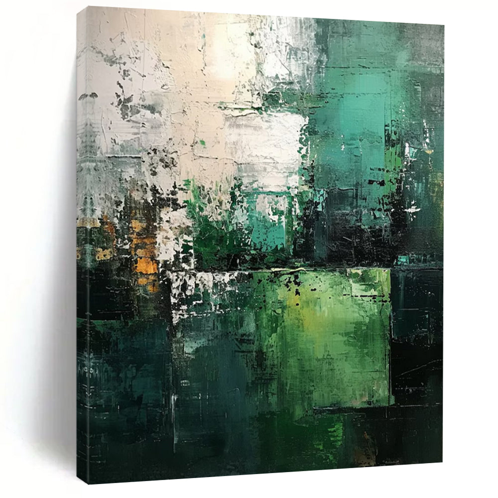 Emerald Mist - Green and Gray Abstract Acrylic Painting, Perfect for Modern Living Rooms and Office Spaces DTP031