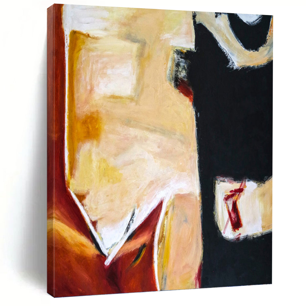 “Warm - Cool Contrast” - Earthy Yellow and Deep Black Abstract Art, Abstract Painting on Canvas DKH1090